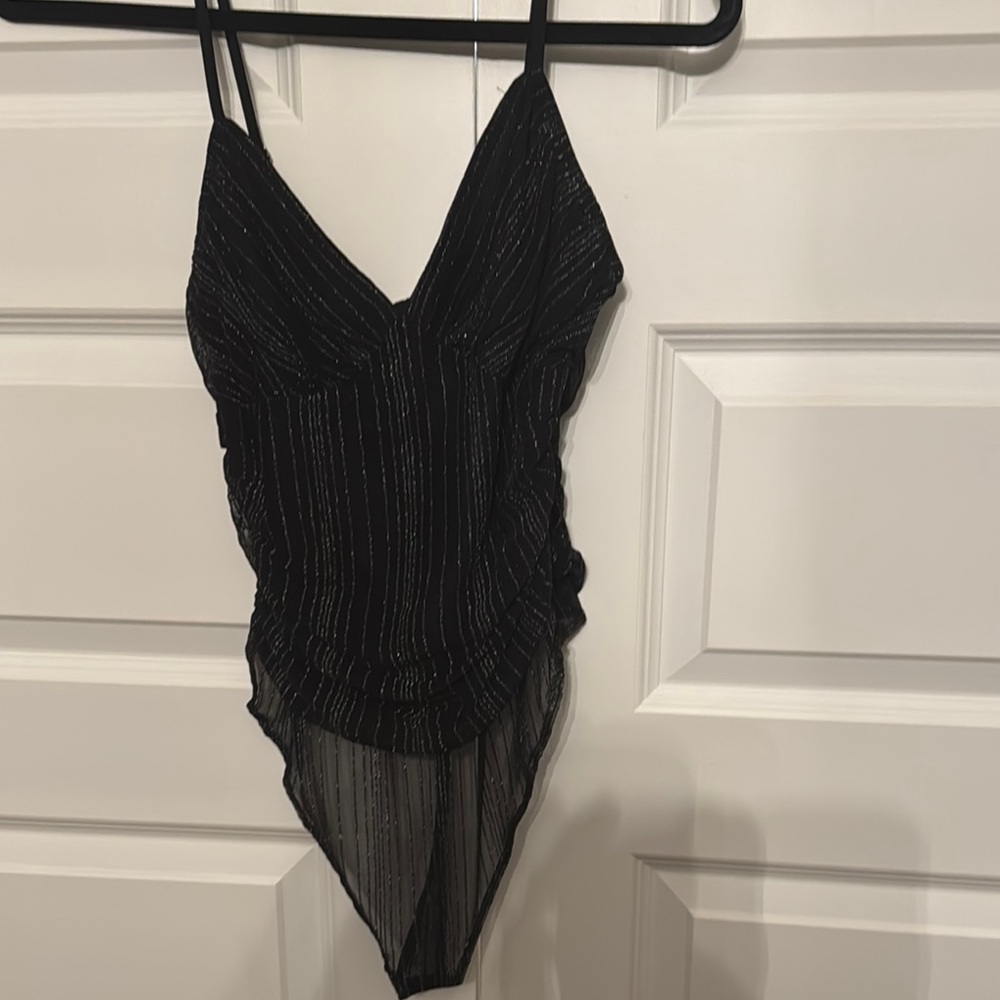 Black Shimmer Striped Bodysuit